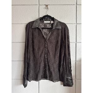 Vintage Y2K Women's Satin Lace Button Front Mesh Top size XL Whimsigoth Witchy